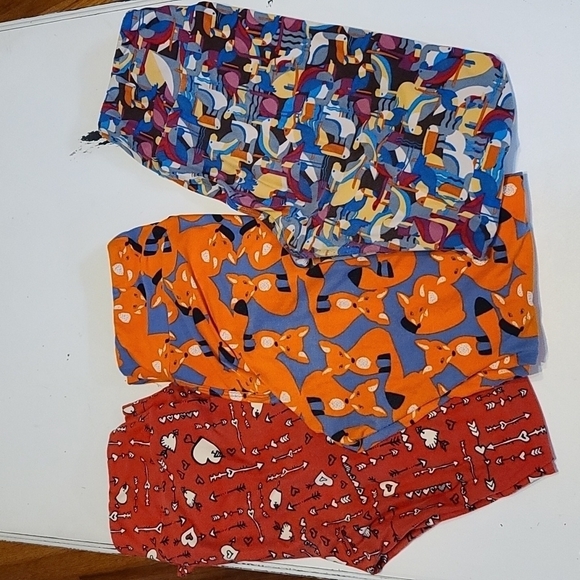 LuLaRoe Women's Leggings Bundle 3 Hearts Fox Abstract Birds One Size EUC - Picture 1 of 10